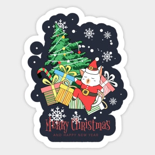 Cool Santa Cat - Happy Christmas and a happy new year! - Available in stickers, clothing, etc Sticker